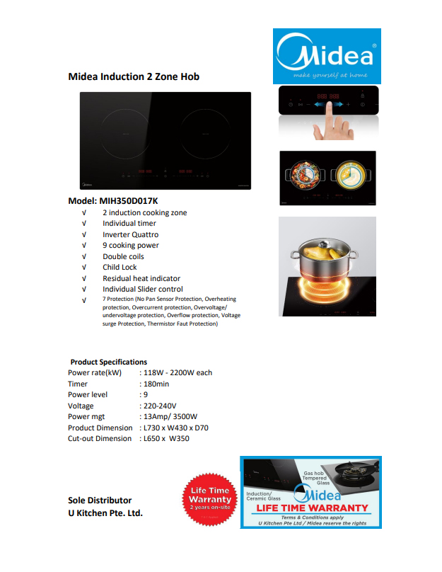 MIH350D017K INDUCTION 2 ZONE HOB INSTRUCTION